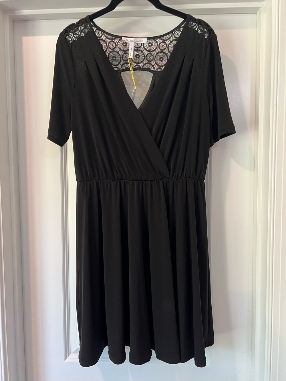 NWT BCBGeneration Black Lace Detail Wrap Dress Medium